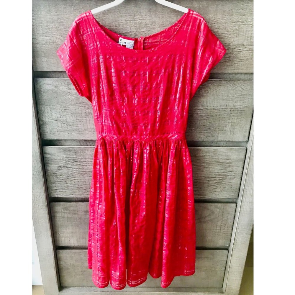 **3/$20** - LOTUS Vintage Red Plaid Sheer Midi A-Line Dress